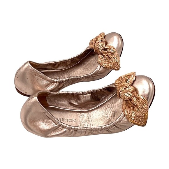 Louis Vuitton Leather Rose Gold Sequin Ballet Flats Size 36 - Picture 2 of 6